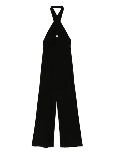 Norma Kamali Cross Halter Straight Leg Jumpsuit In Black