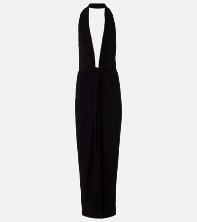 Norma Kamali Halterneck Velvet Midi Dress In Black
