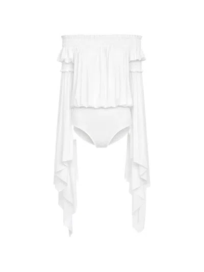 Norma Kamali Handkerchief-sleeve Bodysuit In White