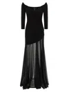 Norma Kamali Off Shoulder Sweetheart Combo Flared Gown In Black