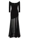 Norma Kamali Off Shoulder Sweetheart Combo Flared Gown In Black