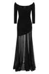 Norma Kamali Off Shoulder Sweetheart Combo Flared Gown In Black