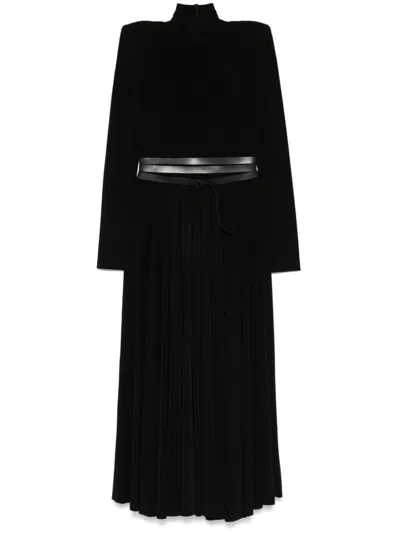 Norma Kamali Abito Midi Ls Con Spalline Imbottite In Nero