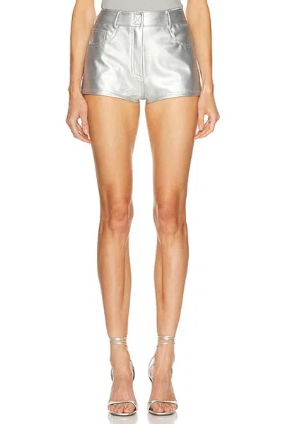 Norma Kamali High Waist Jean Short In Silver