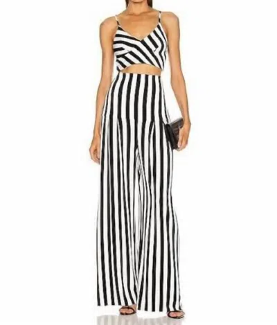 Norma Kamali High Waist Pleat Pant In 3/4 Stripe In Black