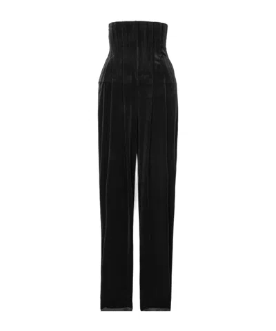 Norma Kamali Pleated Velvet Straight-leg Pants In Black