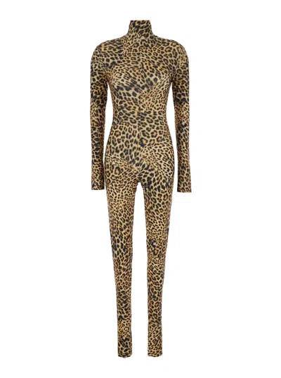 Norma Kamali High-collar Long-sleeve Tech Fabric Jumpsuit With Chevron Print In Yellow