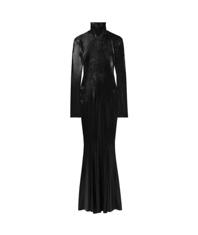 Norma Kamali Metallic Stretch-jersey Turtleneck Gown In Black