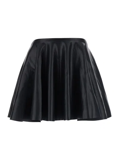 Norma Kamali High-waist Flared Mini Skirt In Leather In Multi
