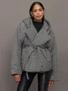 Norma Kamali Hooded Sleeping Bag Coat Short In Large Houndstooth