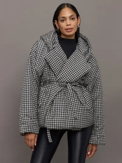 Norma Kamali Hooded Sleeping Bag Coat Short In Large Houndstooth