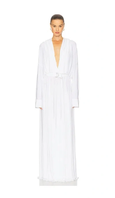 Norma Kamali Hooded Super Oversized Nk Shirt Flared Gown In White