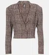 Norma Kamali Houndstooth Cropped Blazer In Brown