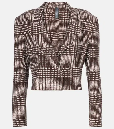 Norma Kamali Houndstooth Cropped Blazer In Brown