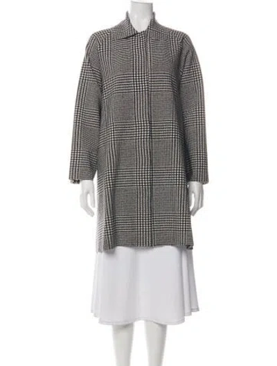 Pre-owned Norma Kamali Houndstooth Print Coat In Green