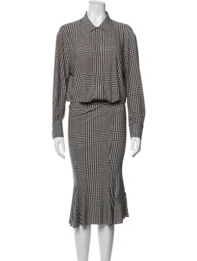 Pre-owned Norma Kamali Houndstooth Print Long Dress W/ Tags In Black