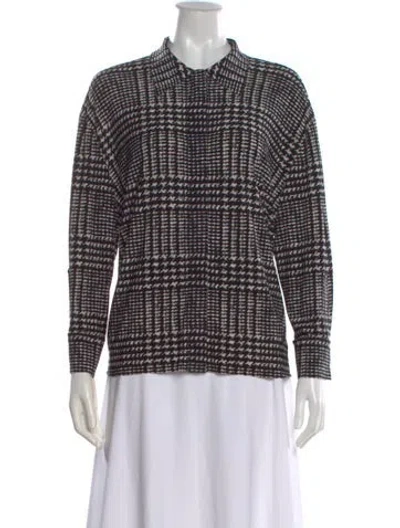 Pre-owned Norma Kamali Houndstooth Print Long Sleeve Top In Black