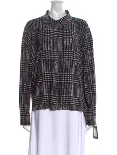Pre-owned Norma Kamali Houndstooth Print Long Sleeve Top W/ Tags In Black