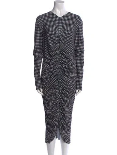 Pre-owned Norma Kamali Houndstooth Print Midi Length Dress W/ Tags W/tags In Black