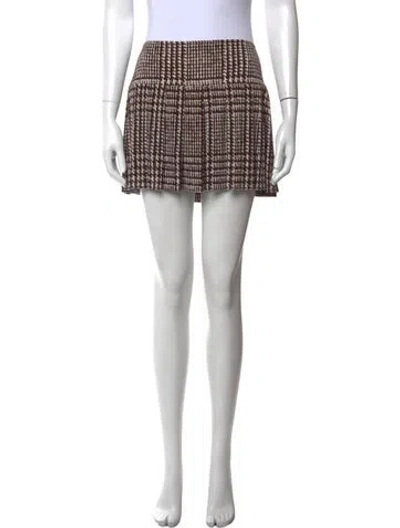 Pre-owned Norma Kamali Houndstooth Print Mini Skirt In Brown