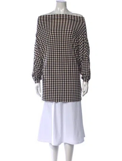 Pre-owned Norma Kamali Houndstooth Print Off-the-shoulder Top In Black