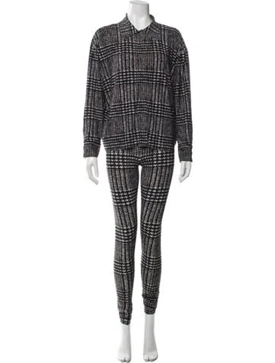 Pre-owned Norma Kamali Houndstooth Print Pant Set In Black