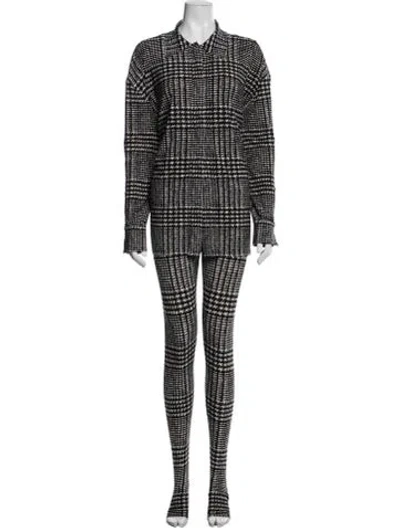 Pre-owned Norma Kamali Houndstooth Print Pant Set In Black
