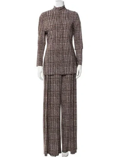 Pre-owned Norma Kamali Houndstooth Print Pantsuit In Brown