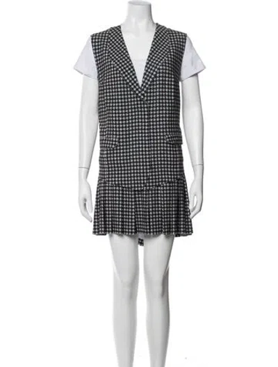 Pre-owned Norma Kamali Houndstooth Print Pleated Accents Skirt Set In Black