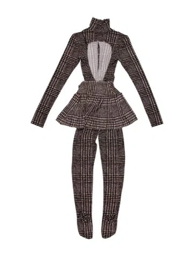 Pre-owned Norma Kamali Houndstooth Print Skirt Set In Brown