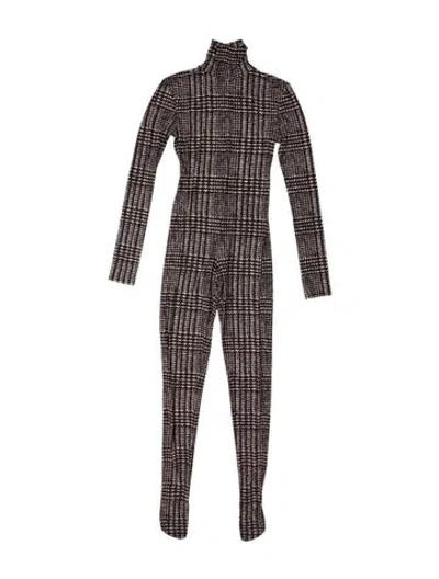 Pre-owned Norma Kamali Houndstooth Print Turtleneck Jumpsuit In Black