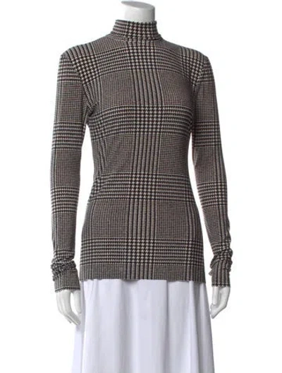 Pre-owned Norma Kamali Houndstooth Print Turtleneck Top In Black