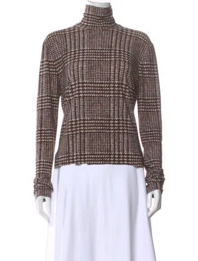 Pre-owned Norma Kamali Houndstooth Print Turtleneck Top In Brown