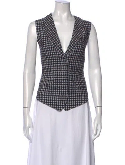 Pre-owned Norma Kamali Houndstooth Print V-neck Top W/ Tags In White