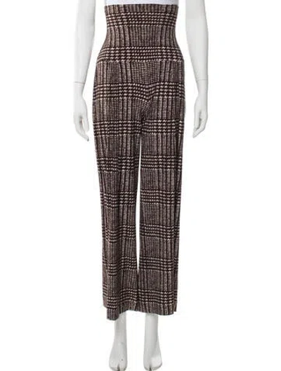 Pre-owned Norma Kamali Houndstooth Print Wide Leg Pants In Brown