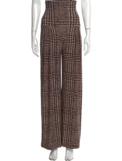 Pre-owned Norma Kamali Houndstooth Print Wide Leg Pants In Brown