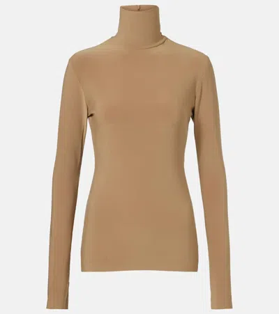 Norma Kamali Jersey Turtleneck Top In Brown