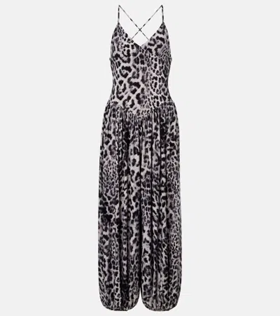 Norma Kamali Kenny Leopard-print Jumpsuit In Black