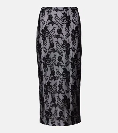 Norma Kamali Lace Midi Skirt In Black