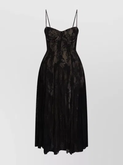 Norma Kamali Lace Overlay Floral Pattern Midcalf Dress In Black