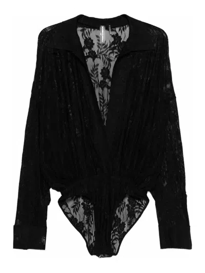 Norma Kamali Lace Overszied Bodysuit In Black
