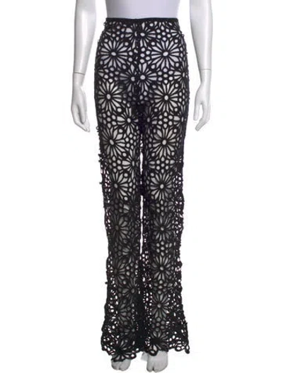Pre-owned Norma Kamali Lace Pattern Flared Pants In Black