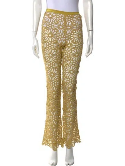Pre-owned Norma Kamali Lace Pattern Flared Pants W/ Tags In Yellow