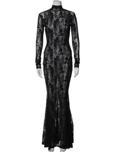 Pre-owned Norma Kamali Lace Pattern Long Dress In Black