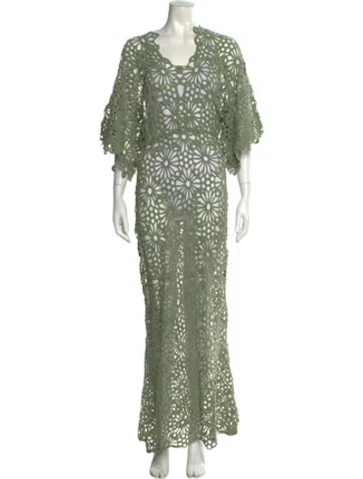 Pre-owned Norma Kamali Lace Pattern Long Dress In Green