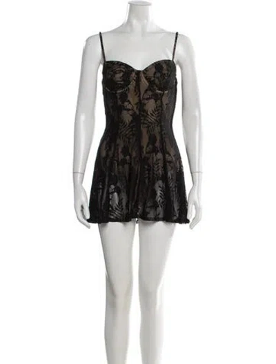 Pre-owned Norma Kamali Lace Pattern Mini Dress In Black