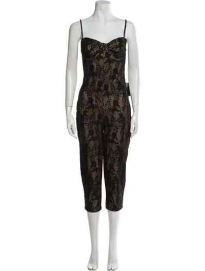 Pre-owned Norma Kamali Lace Pattern Square Neckline Jumpsuit W/ Tags In Brown