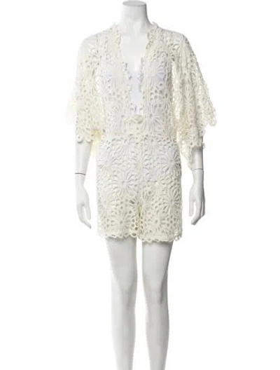 Pre-owned Norma Kamali Lace Pattern V-neck Romper In Neutrals