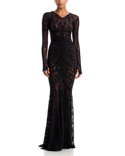 Norma Kamali Lace Shirred Fishtail Gown In Black