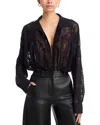 Norma Kamali Lace Super Oversized Boyfriend Shirt Bodysuit